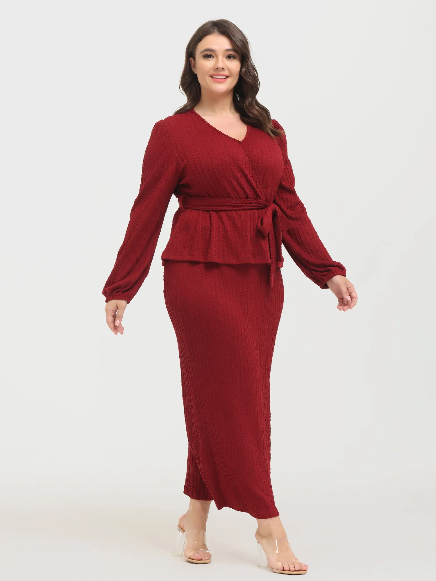 Midsize Lace-Up Knitted Long-Sleeved 2-Piece Set