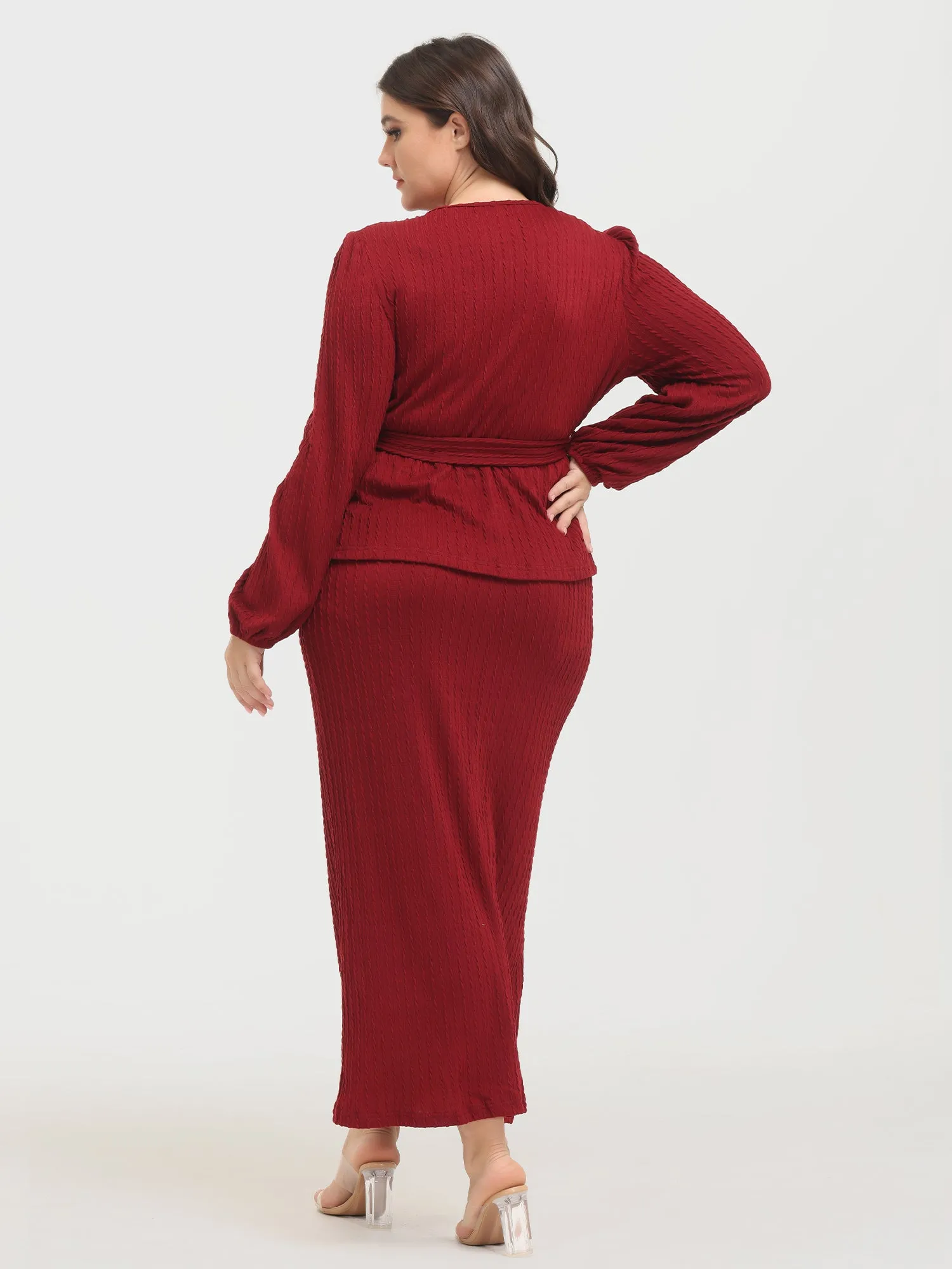 Midsize Lace-Up Knitted Long-Sleeved 2-Piece Set