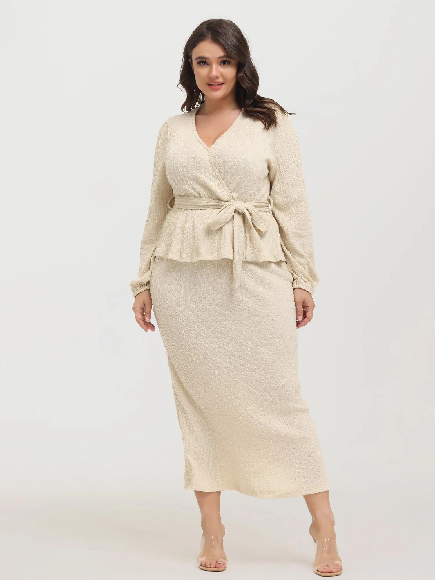 Midsize Lace-Up Knitted Long-Sleeved 2-Piece Set