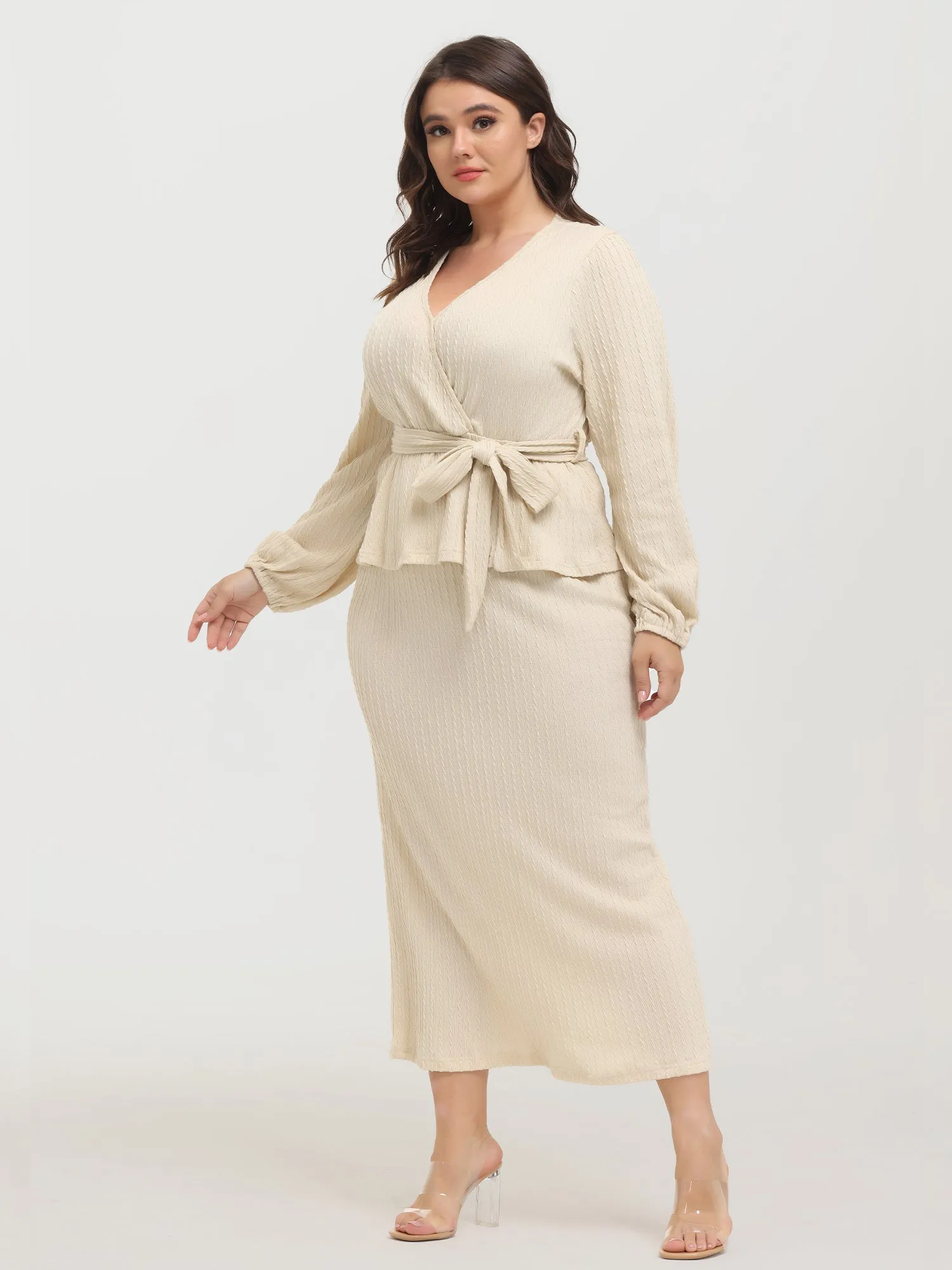 Midsize Lace-Up Knitted Long-Sleeved 2-Piece Set