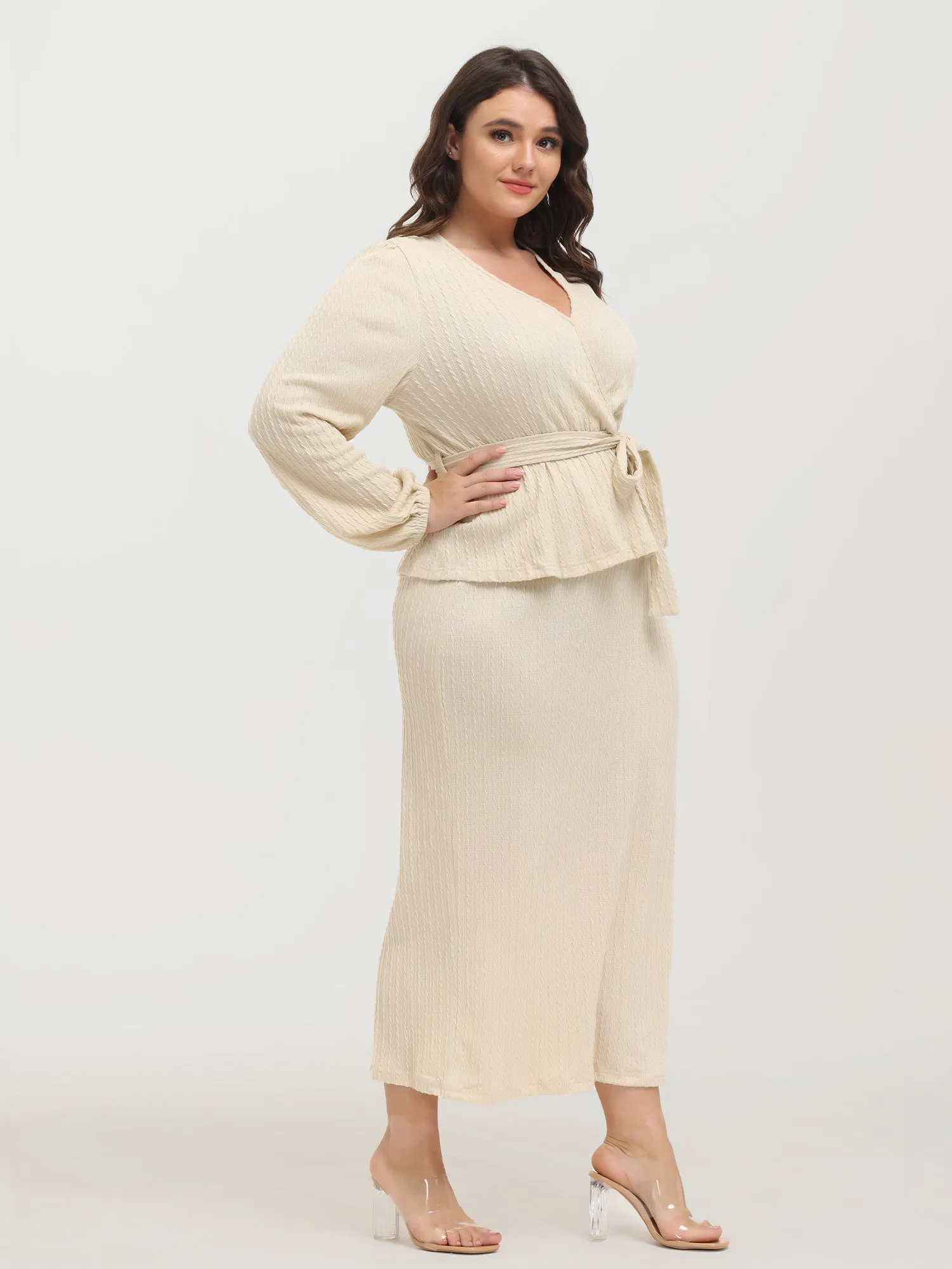 Midsize Lace-Up Knitted Long-Sleeved 2-Piece Set
