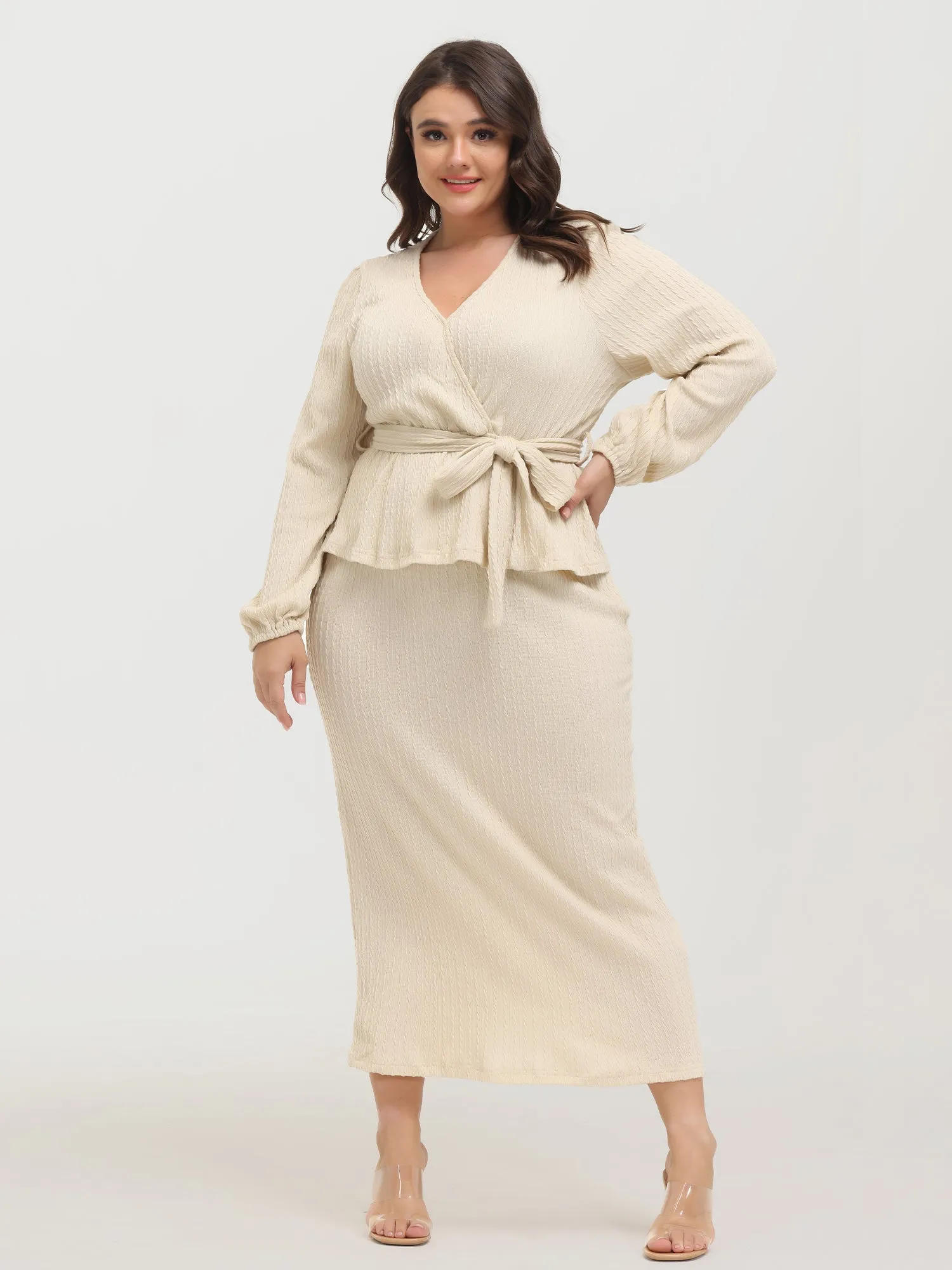 Midsize Lace-Up Knitted Long-Sleeved 2-Piece Set