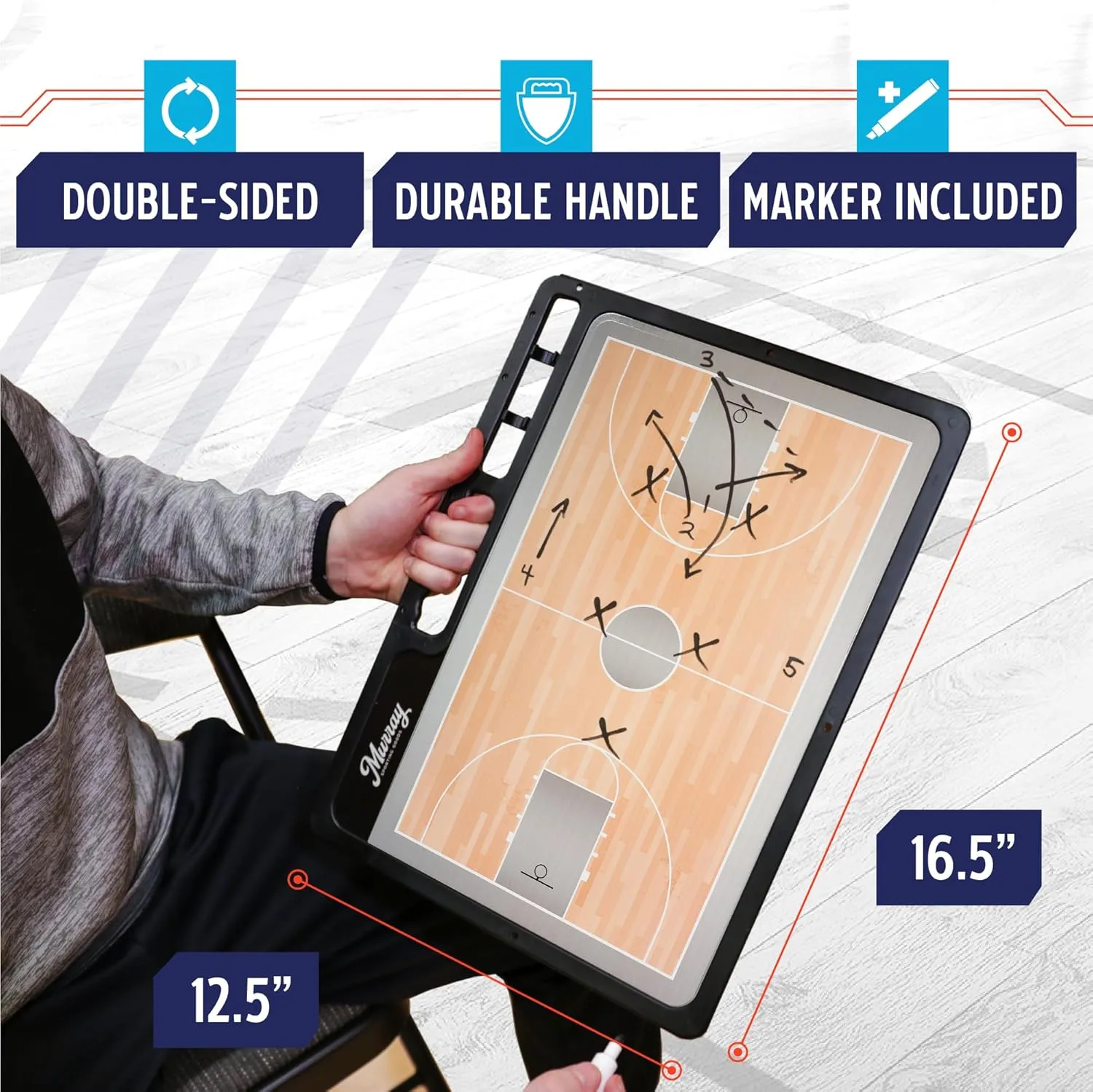 Murray Sporting Goods Premium Coaches Clipboard | Double-Sided Dry Erase Marker Board for Basketball, Baseball, Soccer, Football, Hockey (Marker Included)