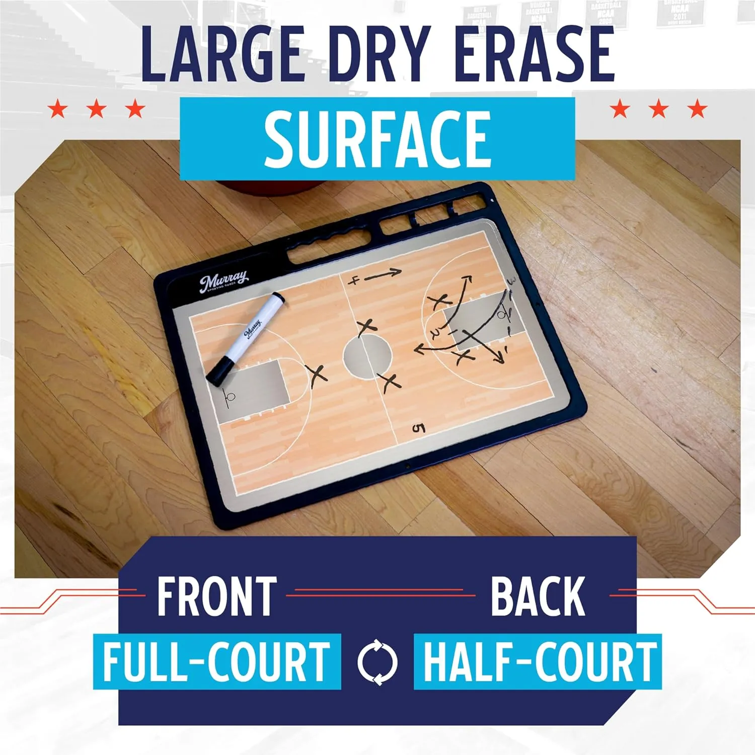 Murray Sporting Goods Premium Coaches Clipboard | Double-Sided Dry Erase Marker Board for Basketball, Baseball, Soccer, Football, Hockey (Marker Included)