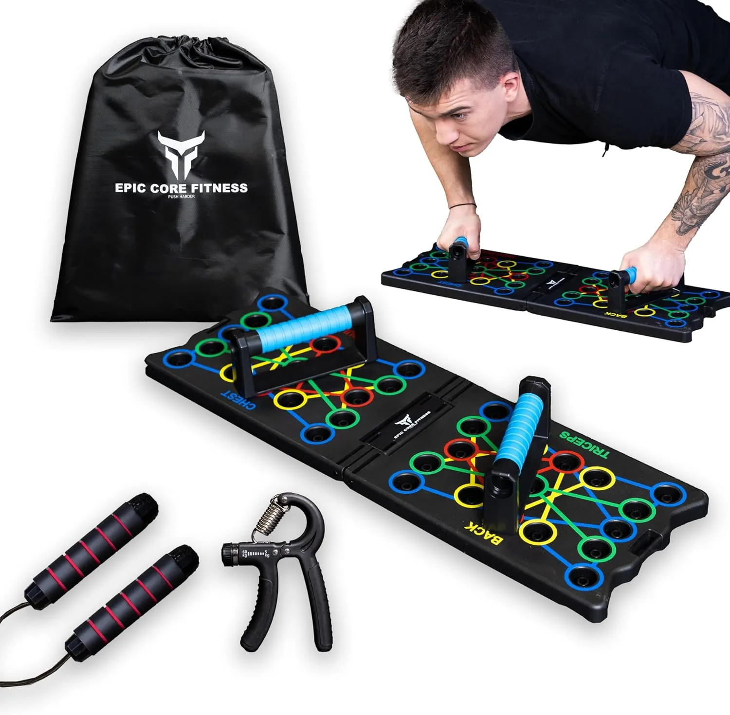 Push Up Board, Portable Multi-Function Foldable 32 in 1 Push Up Bar, Jump Rope and Push Up Handles, Strength Wrist Equipment for Men & Women, Professional Pushup System for Chest,