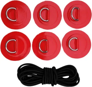 Stand Up Paddleboard SUP Bungee Deck Rigging Kit Heavy Duty 6Pcs D-ring Pad Patch Deck Attachment Kit Accessories Red