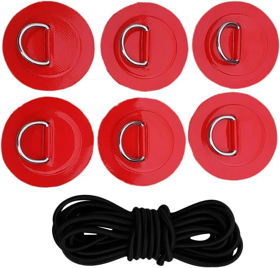 Stand Up Paddleboard SUP Bungee Deck Rigging Kit Heavy Duty 6Pcs D-ring Pad Patch Deck Attachment Kit Accessories Red