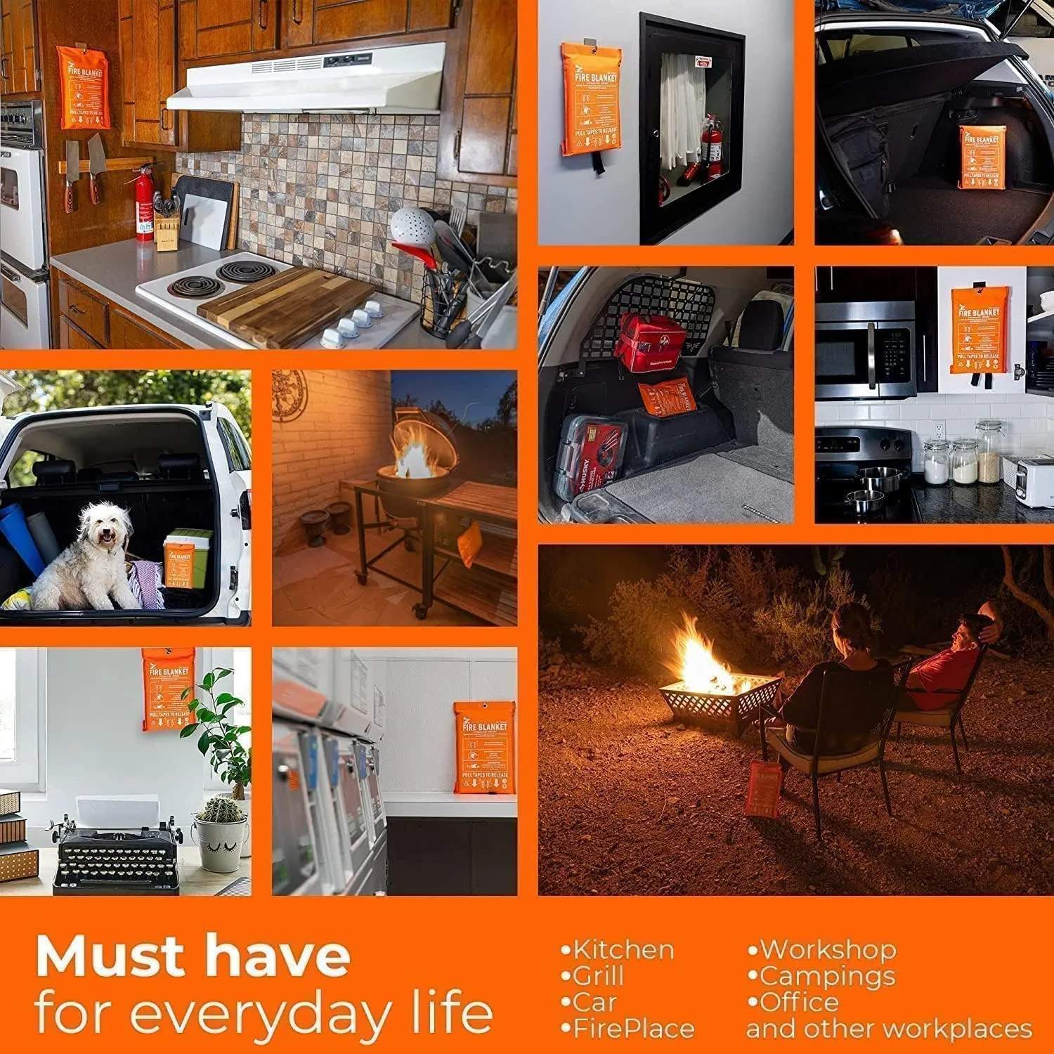 Supa Ant Emergency Fire Blanket for Home and Kitchen - 1 Pack 1500F High Visibility (Glow in The Dark) Smother Kitchen Fire Blanket - CE Certified Hero Fire Blankets Emergency for Home (71in)