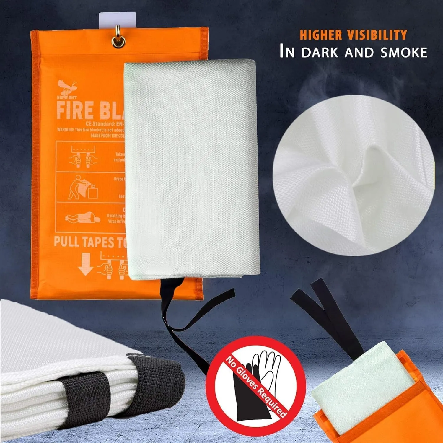 Supa Ant Emergency Fire Blanket for Home and Kitchen - 1 Pack 1500F High Visibility (Glow in The Dark) Smother Kitchen Fire Blanket - CE Certified Hero Fire Blankets Emergency for Home (71in)
