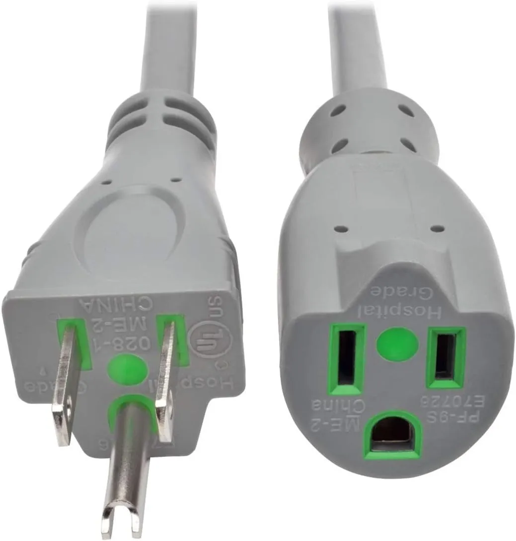 Tripp Lite 6Ft Hospital Medical Power Extension Cord 5-15P HG 5-15R HG 120V 13A Gray 6' (P022-006-GY-HG)