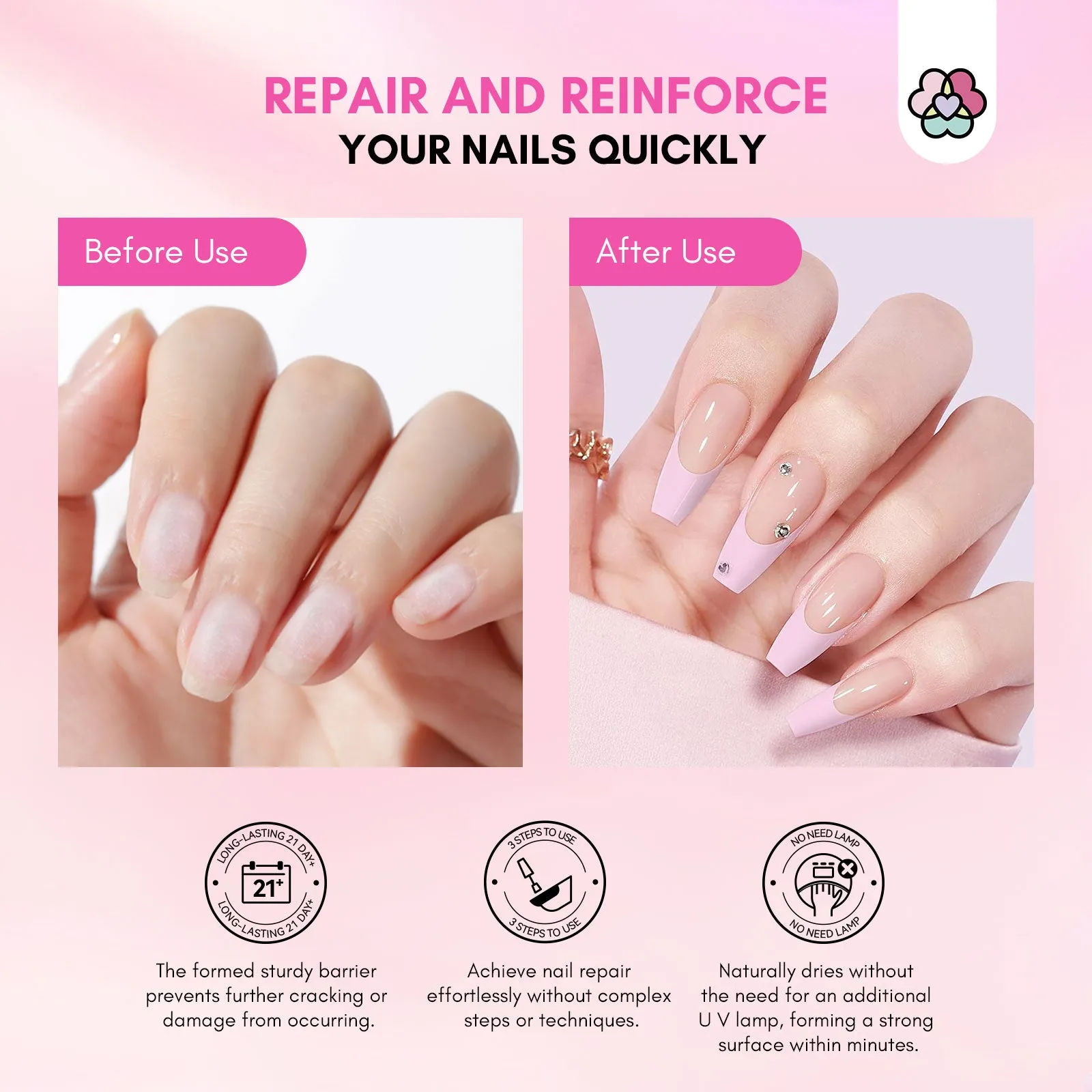 [US ONLY]Cracked Nail Repair Kit - Clear & White Dip Powder with Nail Glue