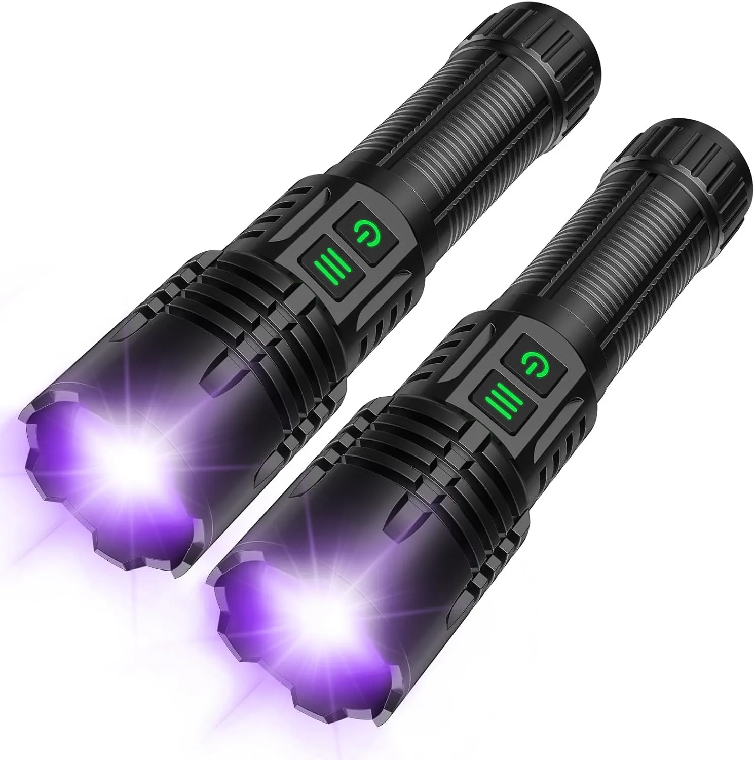 UV&High Lumens Flashlight Rechargeable, 2-in-1 Powerful Blacklight LED Flashlight Tactical 6 Modes Super Bright Waterproof Zoomable Detector for Pet Urine Curing Resin Camping Emergencies