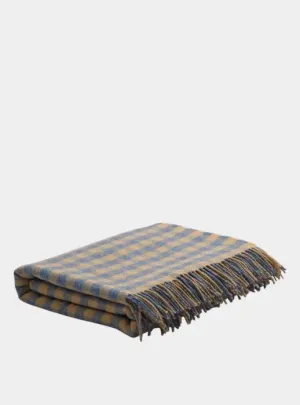 Warm Blue Gingham Wool Blanket