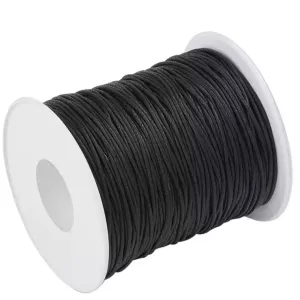 WAXED Cotton Cord 1mm 100 yard Roll - Black