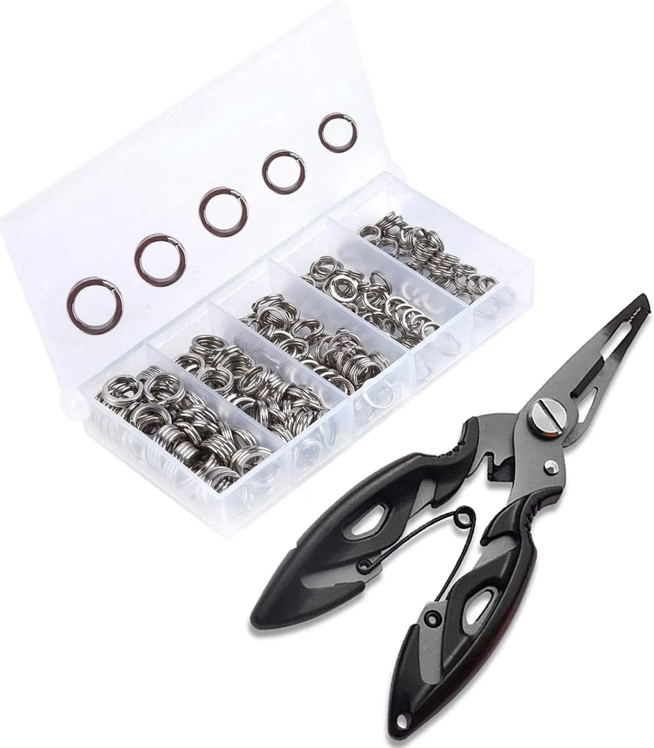 X Strong200PCS High Strength Heavy Stainless Steel Split Ring Lure Tackle Connector with Fishing Pliers 30lb to 120lb Test