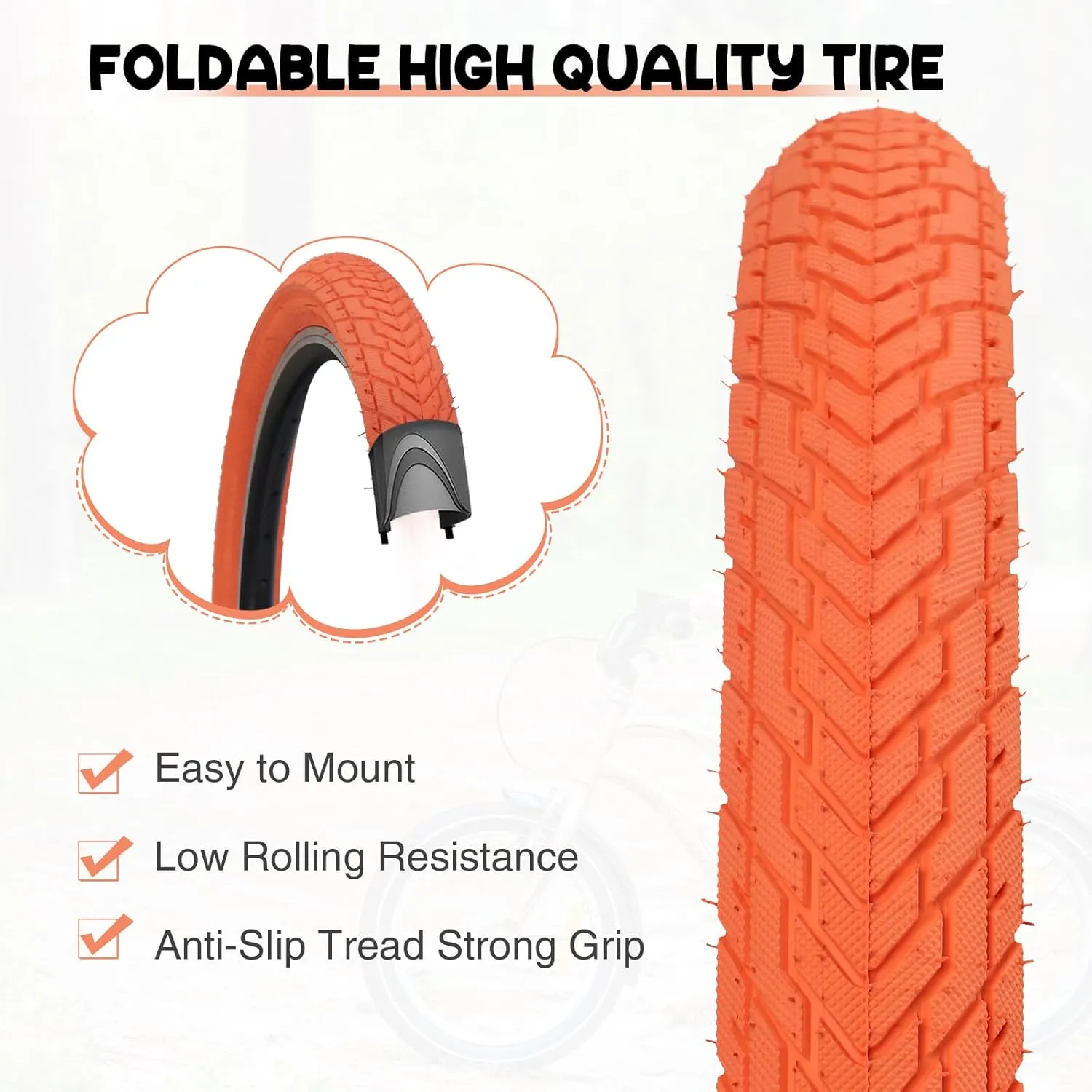 ZUKKA 20 x 2.35 Bike Tire 1/2 Pack 20 inch x 2.35 BMX Bike Tire Folding Replacement Tire for MTB Mountain Bike, BMX Bicycle Commuter Bike