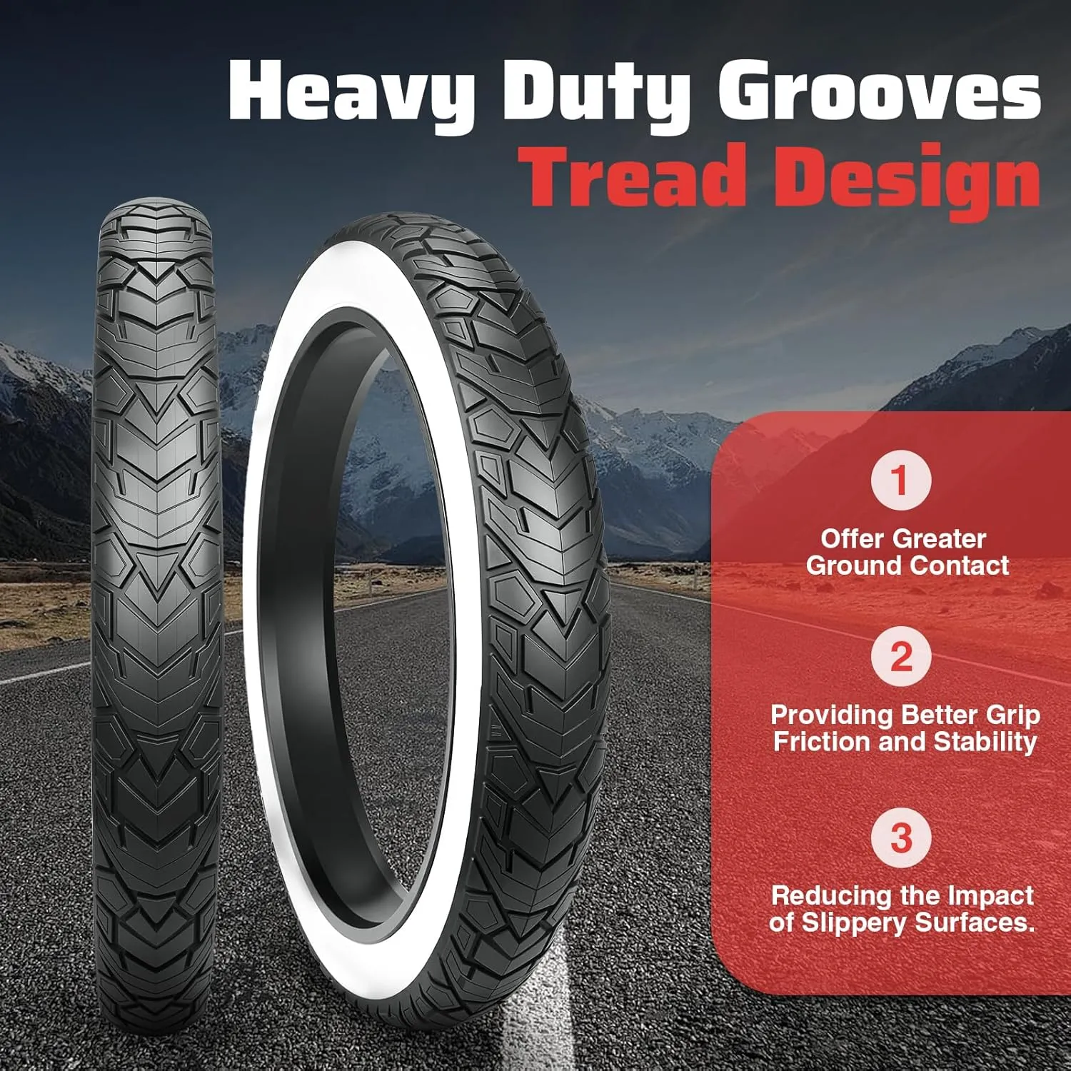 ZUKKA 20/26 x 4.0 E-Bike Tire 1/2 Pack Fat Tire High Performance Fat White Wall Replacement Folding Mountain Bike Tire High-Density Bike Tires for MTB E Bikes