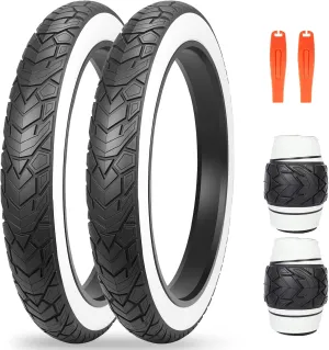 ZUKKA 20/26 x 4.0 E-Bike Tire 1/2 Pack Fat Tire High Performance Fat White Wall Replacement Folding Mountain Bike Tire High-Density Bike Tires for MTB E Bikes