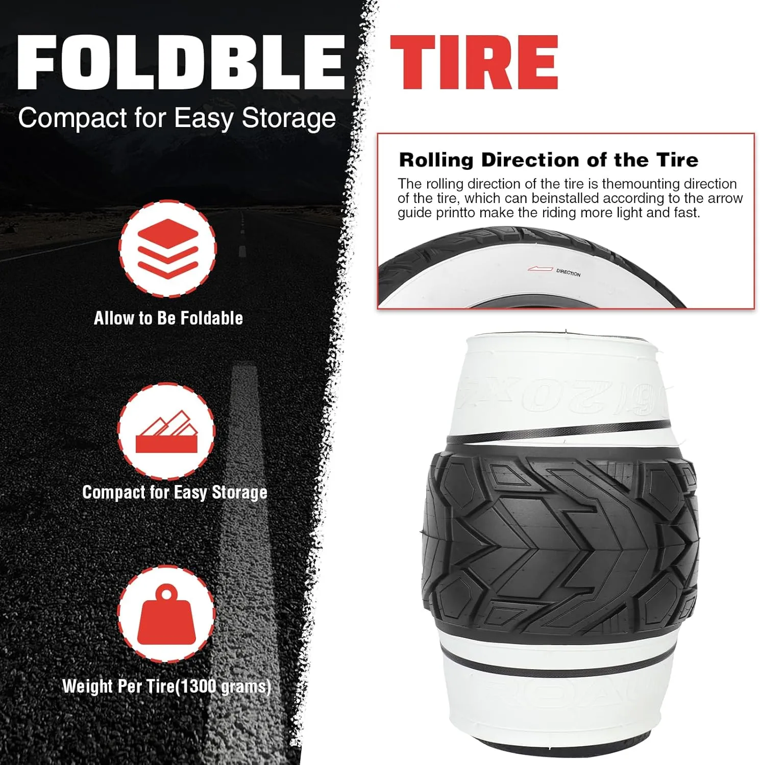 ZUKKA 20/26 x 4.0 E-Bike Tire 1/2 Pack Fat Tire High Performance Fat White Wall Replacement Folding Mountain Bike Tire High-Density Bike Tires for MTB E Bikes