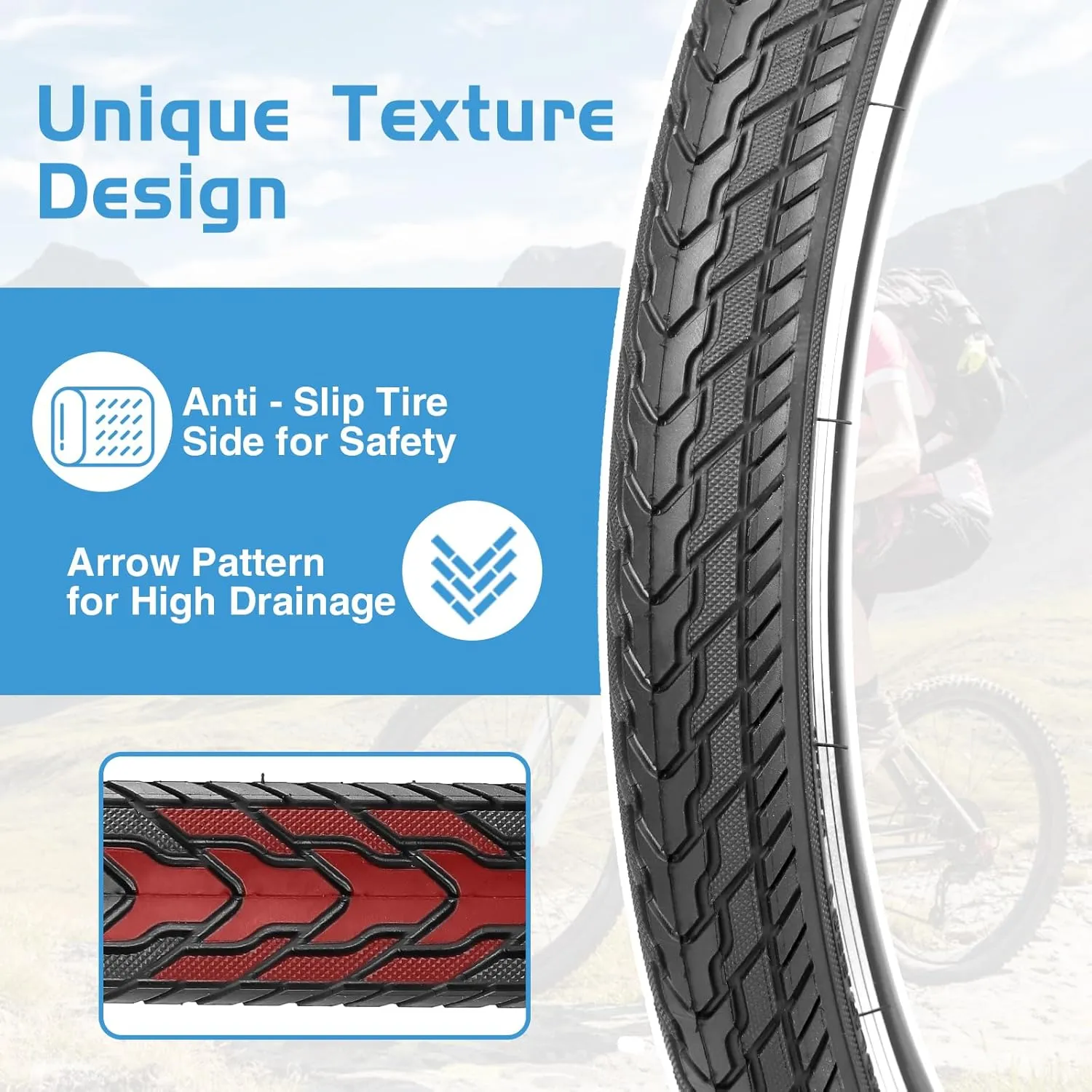 ZUKKA Bike Tire 26X1.75 Mountain Bike Tire with 2 Tire Levers Folding Replacement Tire MTB Mountain Bike, BMX Bicycle Commuter Bike